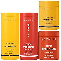Detox & Heal Bath Gift Set - Pack of 4 Bath Salt & Bath Bombs Fizz Magnesium Epsom Salt Arnica Oil Orange Ginger Turmeric