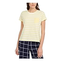 Womens Yellow Striped Short Sleeve Top Size: XXS
