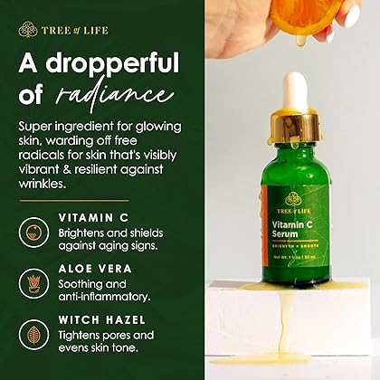 Tree of Life Facial Serum for Face, Brightening, Firming, Hydrating, Dry Skin, Dermatologist Tested - Vitamin C Serum