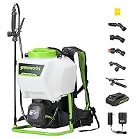 Greenworks 24V Cordless Backpack Sprayer (4 Gallon / 5 Tips / 25 FT Spray) For Weeding, Spraying, and Cleaning, 2.0Ah Battery and Charger Included