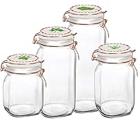 Glass Canisters with White Ceramic Swing Top Hermetic Airtight Locking Lids, Set of 4, Kitchen Food Preserving Containers for Coffee, Sugar, Tea, 66 oz, 49 oz, 30 oz, 22 oz, Herbs