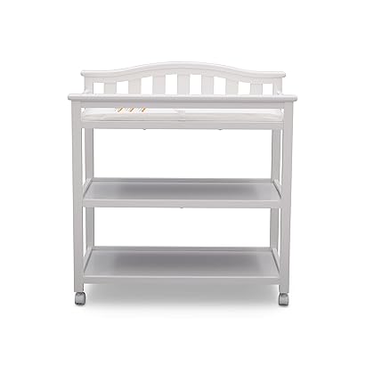 Delta Children Bell Top Changing Table with Wheels and Changing Pad, Greenguard Gold Certified, White