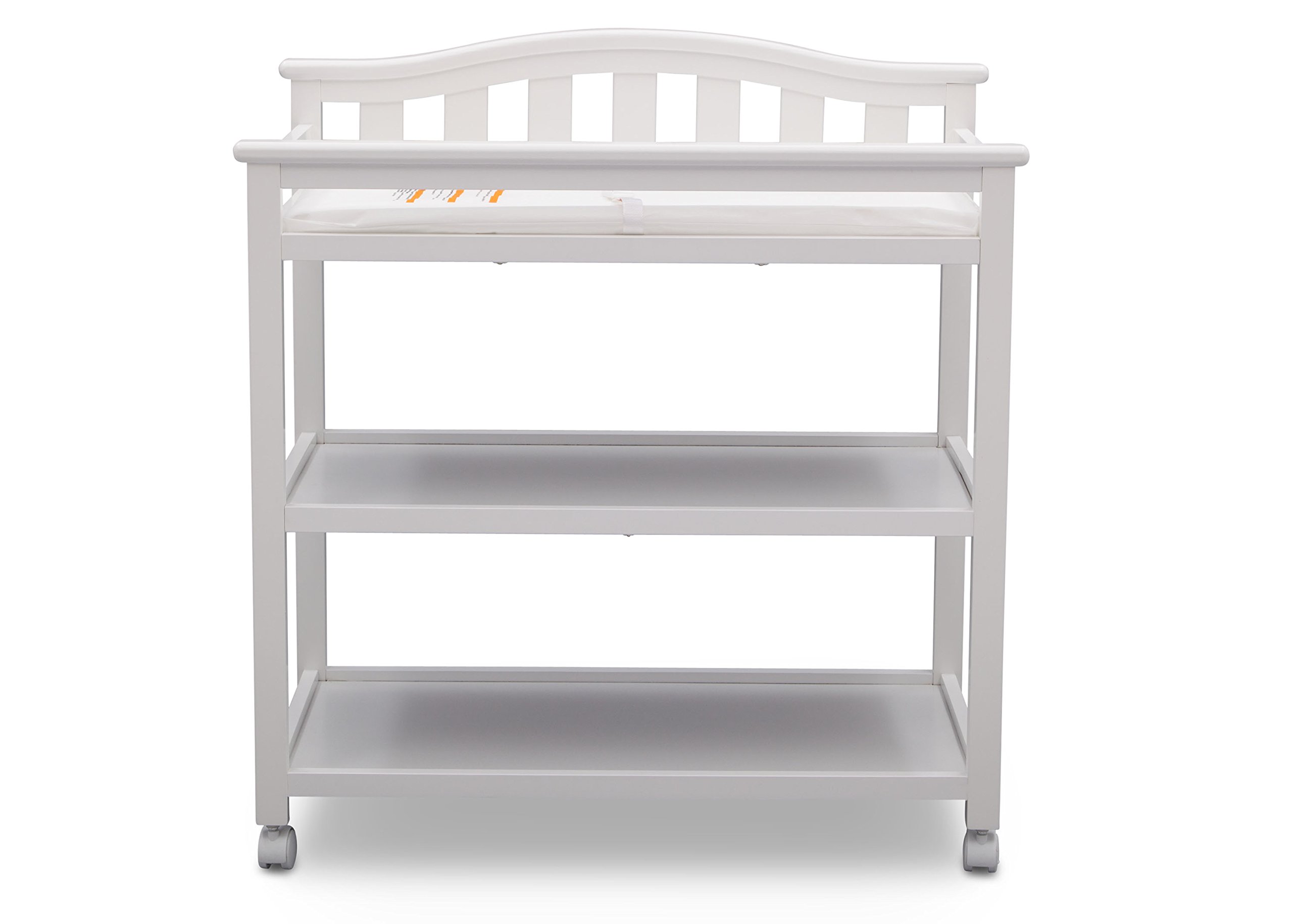 Delta Children Bell Top Changing Table with Wheels and Changing Pad, Greenguard Gold Certified, White