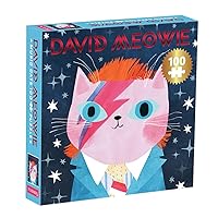 David Meowie Music Cats 100 Piece Puzzle from Mudpuppy - Introduce a Music Legend with This Jigsaw Puzzle for Kids, Foil Embellishments, 14