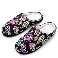 Stoned Trippy Drug Theme And Cool Psychedepic Character Mens Slippers Cotton Slip-On Bedroom Shoes Indoor Breathable Shoes with Anti Skid Rubber Sole