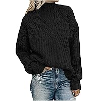 2023 Mock Neck Oversized Long Sleeve Sweater for Women Chunky Knit Casual Pullover Fall Winter Solid Jumper Tops