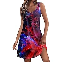 Women's Dresses 2024 Casual Independent Day Printed Dress with V-Neck Vest and Pocket Beach Dress, S-3XL