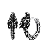 FaithHeart Mens Dragon Earrings Gothic Piercing Huggie Hoop Earrings for Men Hypoallergenic Stainless Steel Lightweight Earrings Punk Rock Jewelry Gift for Bf Dad Brothers