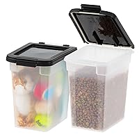 IRIS USA 10 Lbs / 12.75 Qt Airtight Dog Food Storage Container, 2 Pack, for Dog Cat Bird and Other Pet Food Storage Bin, Keep Fresh, Translucent Body, BPA Free, Clear/Black