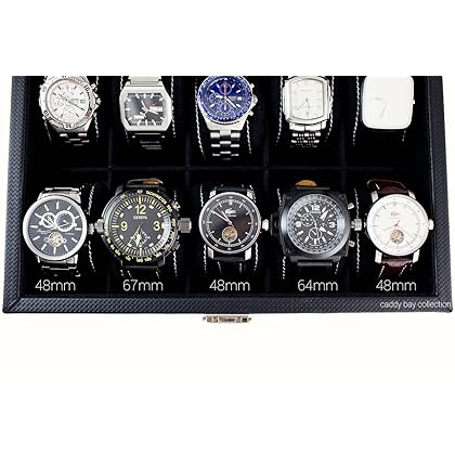 Caddy Bay Collection Carbon Fiber Pattern Glass Top Watch Case Display Storage Box Chest Holds 20 Watches with High Depth for Larger Watches