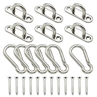 6 Pcs Stainless Steel 1.89 Inch Strip Type Eye Plate and 6 Pcs Stainless Steel Snap Hook for Ceiling Hook Loop Wall Mount Hanging Hardware Fitting
