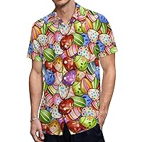 Easter Eggs Spring Holiday Casual Mens Short Sleeve Shirts Slim Fit Button-Down T Shirts Beach Pocket Tops Tees