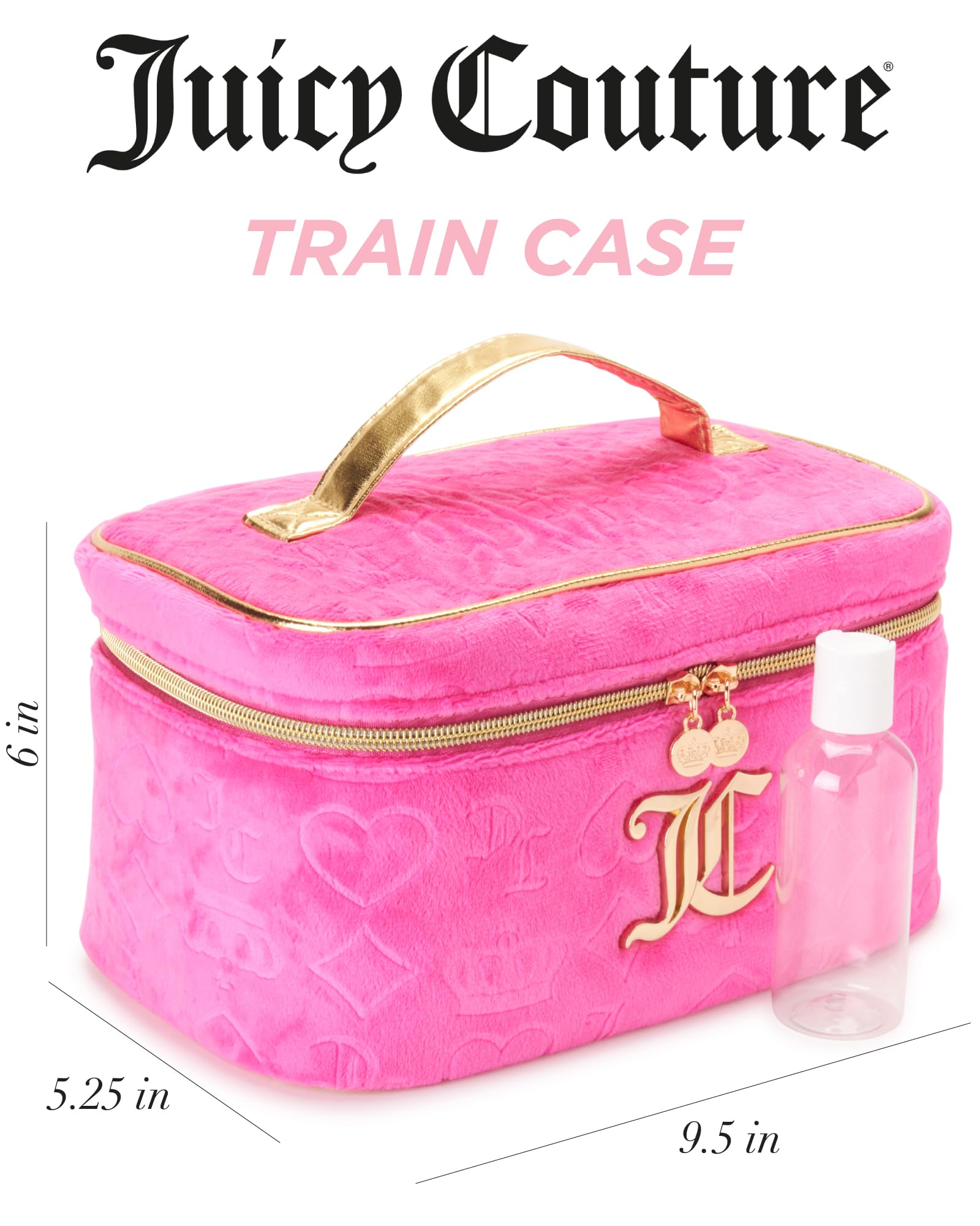 Juicy Couture Women's Cosmetics Bag - Travel Makeup and Toiletries Train Case Organizer, Size One Size, Pink Terry