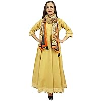 Bimba Flared Pom-Poms Cotton Kurta Anarkali Classic Dress With Scarf