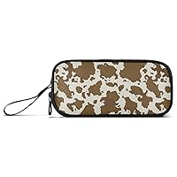 ALAZA Brown and Beige Cow Spot Pencil Case Nylon Pencil Bag Portable Stationery Bag Pen Pouch with Zipper for Women Men College Office Work