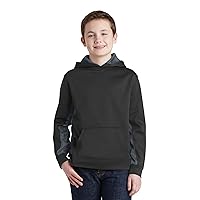 Sport-Tek Sport-Wick CamoHex Fleece Colorblock Hooded Pullover (YST239) -Black/Dark -S