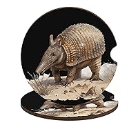 Armadillo in Desert Round Wooden Coasters Cute Absorbent Drink Cup Holder Beverage Coasters Decorative