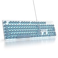 Mosptnspg Wired Quiet Membrane Keyboard,Full Size 104-Keys Retro Punk Typewriter White LED Backlit ，USB Ultra Slim Gaming Keyboard with ABS Round keycaps for Windows/PC/Laptop (Blue)