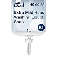 Tork Extra Mild Hand Washing Liquid Soap S1, No Fragrance Added, 6 x 1L, 400029 (Formerly 400011), 0.17 Fl Oz (Pack of 6)