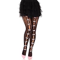 Leg Avenue Womens Sweetheart Striped Net Tights With Keyhole and Mini Bow DetailTights