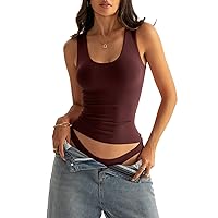 Women's Scoop Neck Seamless Tank Top with Built in Bras No Pads Fitted Sleeveless Shirts