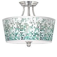 Aqua Mosaic Tapered Drum Giclee Ceiling Light with Print Shade