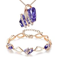 Leafael Wish Stone Necklace and Bracelet Jewelry Set for Women, February Birthstone Tanzanite Purple Crystal Jewelry, Silver Tone Gifts for Women