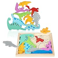 Dinosaur Toys for Kids 3-5, Stacking Dinosaur Puzzles Sensory Toys for 2 3 4 Year Old Boy Girl Toddler, Preschool Wooden Dinosaur Toys for Kids 2-4, Birthday Gifts for Boys Age 2 3 4