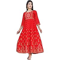 Jessica-Stuff Women Printed Rayon Blend Stitched Anarkali Gown Wedding Dress (1166)
