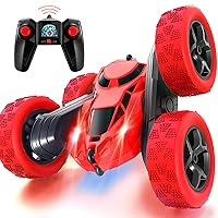 Remote Control Car Stunt RC Cars, 90 Min Playtime, 2.4Ghz Double Sided 360° Rotating RC Crawler with Headlights, 4WD Off Road Drift RC Race Car Toy for Boys and Girls Aged 6-12 Red