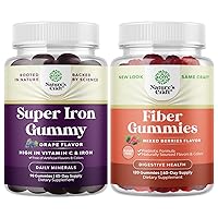 Bundle of Delicious Iron Gummies for Women and Men - Iron Supplement for Women and Men with Vitamin C and Sugar Free Fiber Gummies for Adults - Vitamins for Adults with Prebiotic Soluble Chicory Root