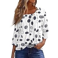 Tee Shirts Women's, T Shirt Print Button 3/4 Sleeve Basic Top Sunflower, S, 3XL