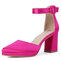 IDIFU IN3 Women's Pumps Closed Toe Heels Platform Chunky Block Heels Dress Shoes for Women Dressy Wedding Bridal Prom Shoes Pointed Toe Ankle Strap Low Heels Comfortable Short Thick Heels