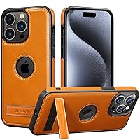 for iPhone 15 Pro Max Case with Stand | 𝐒𝐭𝐚𝐧𝐝 Protective 15 Pro Max Leather Case | Compatible with MagSafe and Magnetic | for Men Woman Slim 𝐓𝐫𝐢𝐩𝐥𝐞 𝐂𝐚𝐦𝐞𝐫𝐚 6.7inch Brown