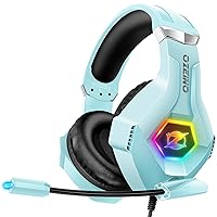 Gaming Headset with Microphone, Compatible with Xbox One, PS5, PS4, PC Switch, Gaming Headphones, RGB Light, Stereo Surround Sound -Light Blue