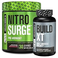 Jacked Factory Nitrosurge Pre-Workout in Watermelon & Build XT Muscle Building Bundle for Men & Women