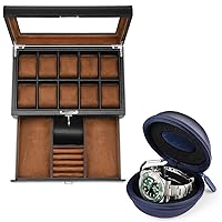 Watch Case for Men and Women, Luxury Watch Box Organizer 10 Slot and Watch Travel Case 1 Slot - Fits all Wristwatches & Smart Watches up to 50mm