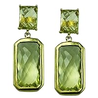 Lemon Quartz Octagon Shape Gemstone Jewelry 925 Sterling Silver Drop Dangle Earrings For Women/Girls | Yellow Gold Plated