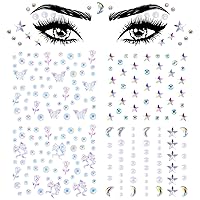 OIIKI 4 Sheets Star Face Eye Stickers, Star Jewelry Eye Body Sticker, Acrylic Crystal Face Gems, Halloween Moon Pearls Butterfly Face Makeup Stickers, 4 Styles Rhinestone Tattoos for Women, Girls