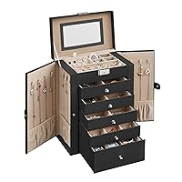SONGMICS 6 Tier Jewelry Box, Jewelry Case with 5 Drawers, Large Storage Capacity, with Mirror, Lockable, Jewelry Storage Organizer, Mother's Day Gifts, For Watches, Black UJBC152B01
