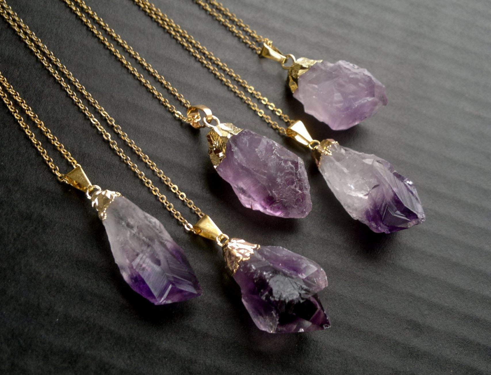 Adabele 1pc Authentic Sterling Silver Raw Amethyst Citrine Gemstone Necklace 18 inch Healing Crystal Chakra Stone Hypoallergenic Nickel Free Women Girl Birthday Gift