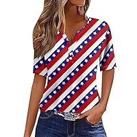 Women's Casual Independence Day Printed V-Neck Short Sleeve Vacation Trendy V Neck Boho Short Sleeve Shirts