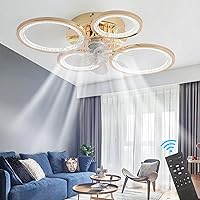 Panghuhu88 Crystal Ceiling Fans with Lights,Flush Mount Bladeless Ceiling Fan Light with Remote Control,Suitable for Bedroom Living Room Kitchen