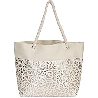 styleBREAKER women XXL beach bag with metallic leopard animal print and zip, shoulder bag, shopping bag 02012282, color:Beige- Rose Gold