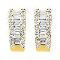 Baguette & Round Diamond Earrings 14K Yellow Gold 1.50 Carats Diamonds