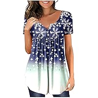 Plus Size Tunic Tops Long Sleeve Casual Floral Printed Henley V Neck Shirts for Women