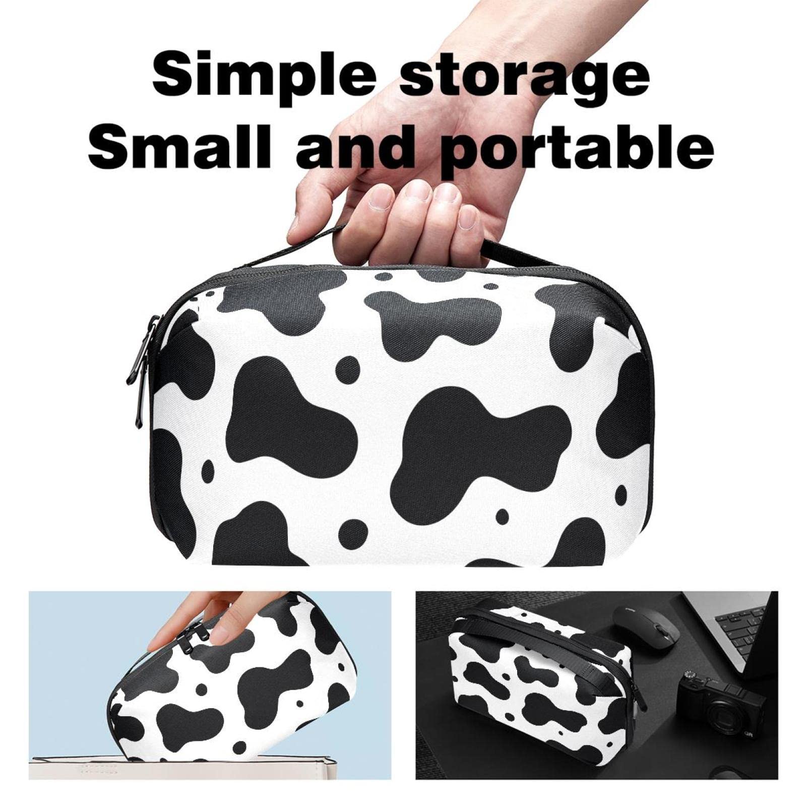 Electronics Organizer, Cow Skin Animal Small Travel Cable Organizer Carrying Bag, Compact Tech Case Bag for Electronic Accessories, Cords, Charger, USB, Hard Drives