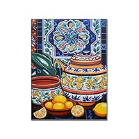 Vintage Posters Mexican Folk Art Oil Paintings, Rustic Tarawera Pottery Wall Art Deco Canvas Printed Canvas Painting Posters And Prints Wall Art Pictures for Living Room Bedroom Decor 12x16inch(30x40