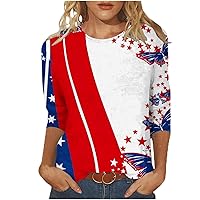 My Recent Orders Placed by Me 4th of July Cotton Shirt for Women 2024 American Flag Stripes Graphic 3/4 Sleeve Tops Independence Day Patriotic Crewneck Blouse Summer Tunic Tshirt Red and Blue T-Shirt