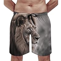 Wildlife Lion Swim Trunks Quick Dry Summer Beach Swimming Trunks Men's Casual Shorts